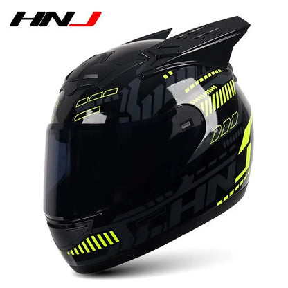HNJ Men Motorcycle Helmet Women Full Face Helmet Riding Personality Horn Pink Helmet DOT Certification casco moto