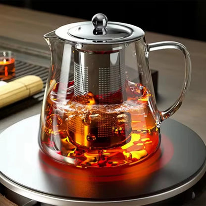 A76X-Heat Glass Teapot With Stainless Steel Tea Stra Flower Kettle Teawareiner Infuser Set Puer Oolong Pot