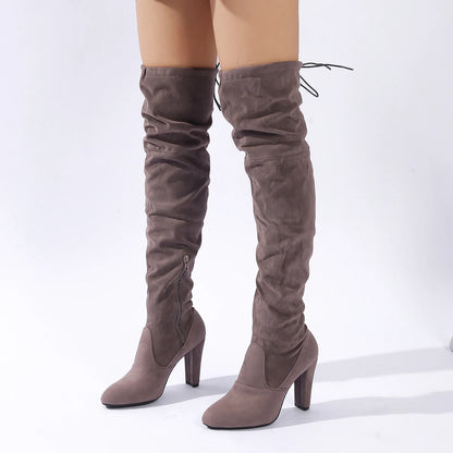 Winter 2025 OVERThe Knee Women Boots Stretch Fabrics High Heel Slip on Shoes Pointed Toe Woman Long Boots Size Plus Size34-43