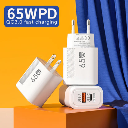 Total 65W USB GaN Charger Quick Charge Mobile Phone Adapter For iPhone Samsung Xiaomi Huawei QC3.0 USB Type C Wall Quick Charger