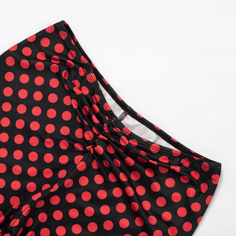 FAGADOER Sexy Woman 3 Piece Set Outfit Polka Dot Print Patchwork Short Sleeve Crop Top and Pants Matching Female Streetwear New