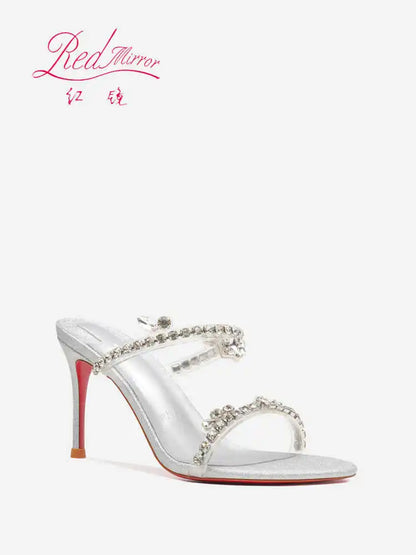 Rhinestone Heeled Sandals Red Shiny Bottoms Luxury Brand Hollow 2027 Elegant High Heels Sexy Slingbacks Ladies Shoes Women Shoes