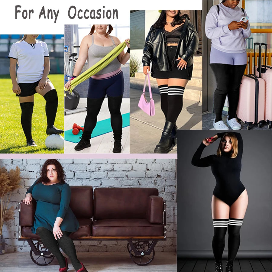 TRALOW  Plus Size Thigh High Socks Extra Large Stripe Over Knee High Stockings for Women Comfortable and Warm For Cosplay Yoga