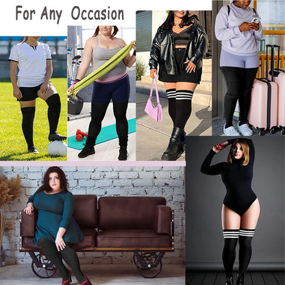 TRALOW  Plus Size Thigh High Socks Extra Large Stripe Over Knee High Stockings for Women Comfortable and Warm For Cosplay Yoga