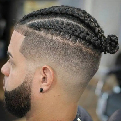 Cornrow Box Braided Men Toupee Human Hair Skin Full PU Hairpiece Breathable Replacement Hair System Prosthesis For Men Patch Wig
