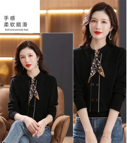 Korean Female Round Neck Pullover Knit 2025 Women Fashion Large Size 4XL Knitted Coat Autumn Ladies Tie Up Sweater Short Jacket