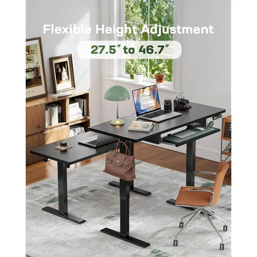 Ergonomic Standing Desk with Adjustable Keyboard Tray, 27.5-46.7 Height Range, 4 Memory Presets, Quiet Lifting, 48x24 Work Surfa