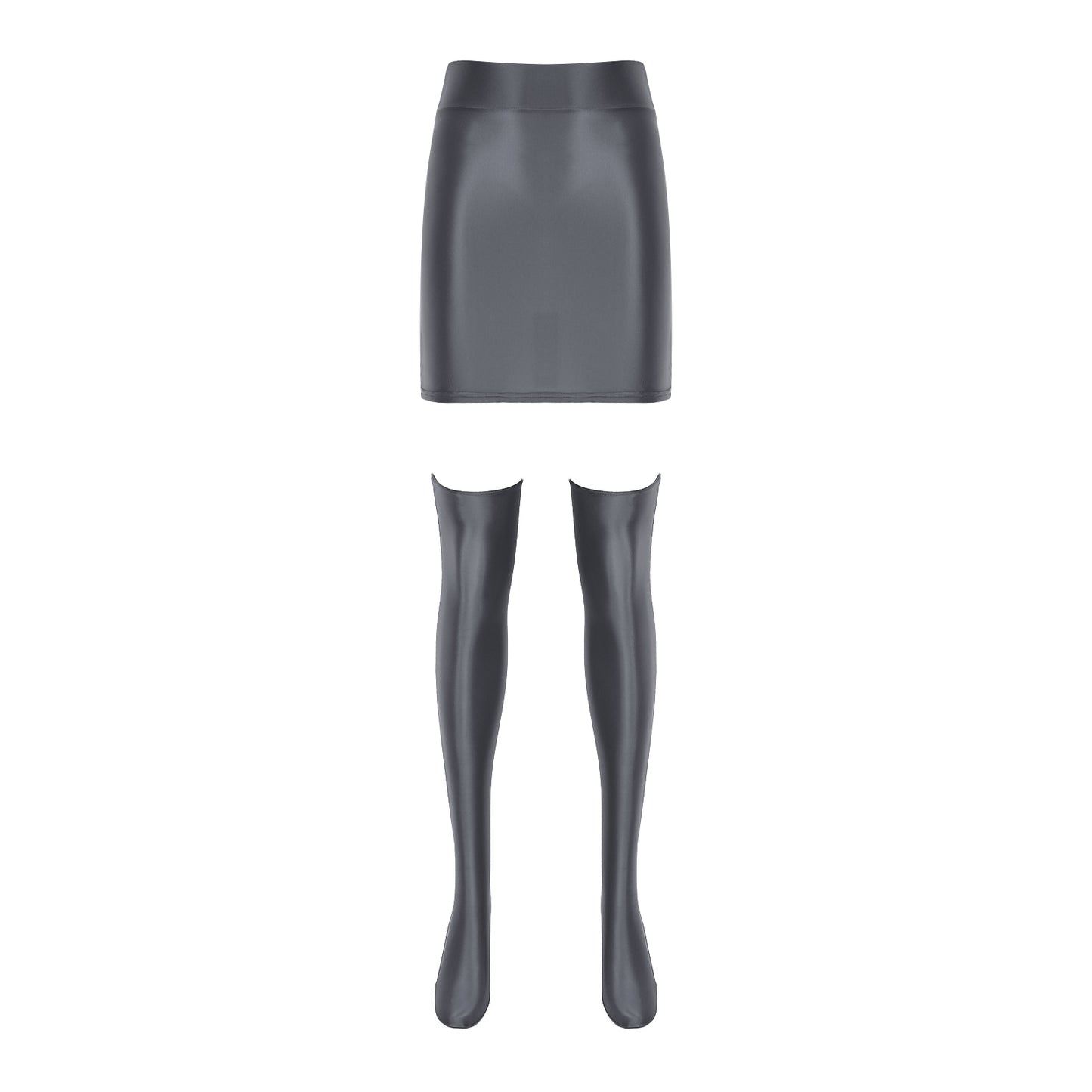 Womens Glossy Nightclub Outfit Shiny High Waist Mini Skirt with Stockings Set Rave Party Cheer Booty Workout Pole Dance Clubwear
