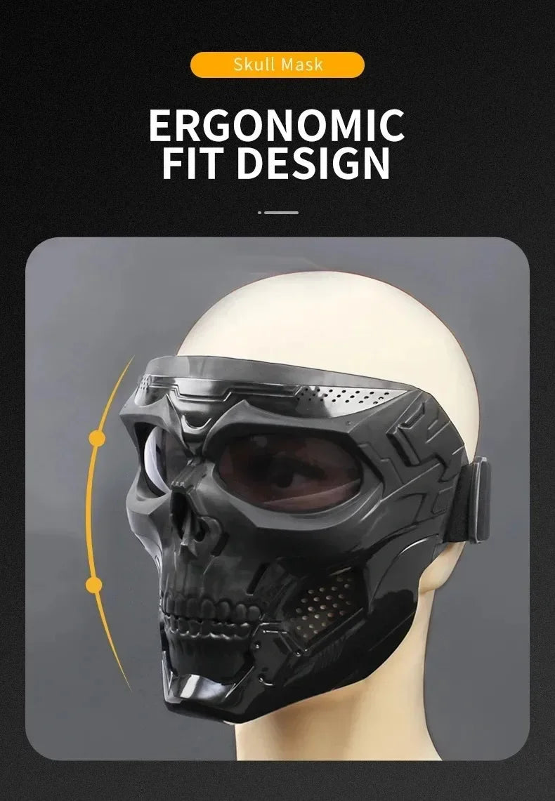 .Skull Mask Motorcycle Mask Bicycle Riding Windproof Full Face Skeleton Protective Mask Colored Goggle Tactical Cycling Bike