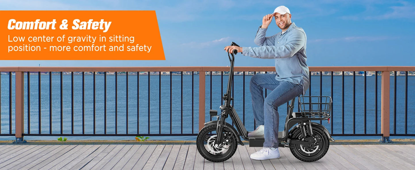 INSDRGNC14 adult electric bicycle foldable with seat electric scooter900W20MPH double disc brake high-strength frame load 300lbs