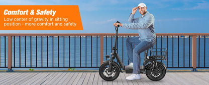 INSDRGNC14 adult electric bicycle foldable with seat electric scooter900W20MPH double disc brake high-strength frame load 300lbs
