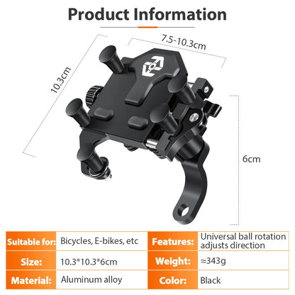 New Motorcycle Phone Holder Universal Alloy Shock-Absorbing Motos Bike Handlebar Navigation Bracket 360° Rotary Adjustable Stand
