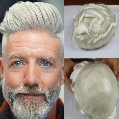 Men's Super Natural Hairline 100% Human Hair Ombre Blonde Capillary Prosthesis System Wigs Brown Roots Durable Thin Skin Toupee