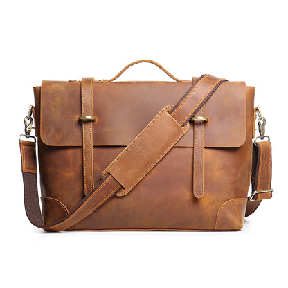 Leathfocus Vintage Leather Briefcase Fashion Design Men's Lightweight Crossbody Bag Men's Tote Handbag 15 inch Laptop Bags