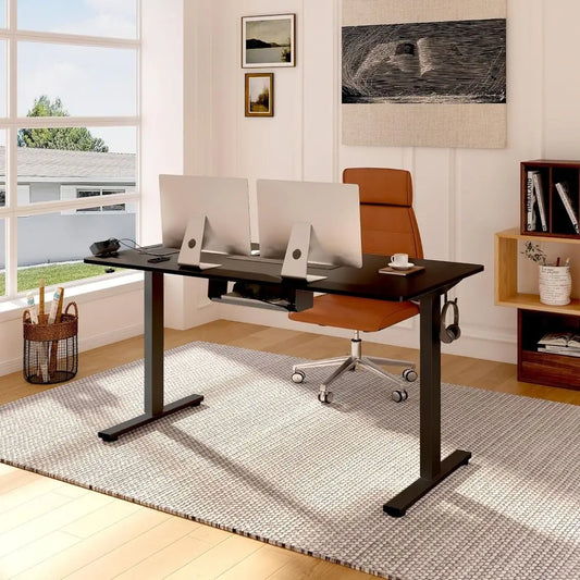 Electric Height-Adjustable Standing Desk 55 x 28 with Clamp Power Strip and Cable Management