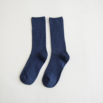 1 Pair Retro Women Cotton Loose Socks Autumn Winter Knitting Solid Color Long Black Korean Japanese Student Girls Stockings