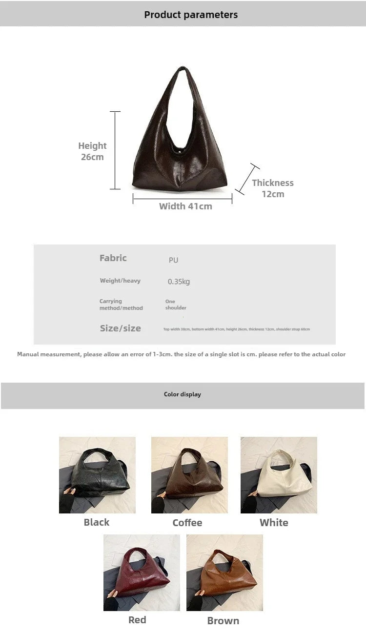 Large Capacity PU Leather Hobo Underarm Bags Autumn Winter Shoulder Bag for Women 2025 New Trend Y2K Handbags and Purses Tote