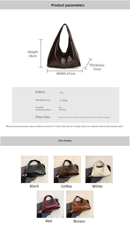 Large Capacity PU Leather Hobo Underarm Bags Autumn Winter Shoulder Bag for Women 2025 New Trend Y2K Handbags and Purses Tote