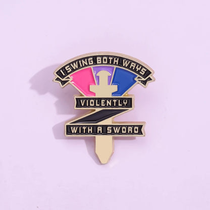 LGBT Rainbow Enamel Pins Bisexual Swing Both Ways Violently With A Sword Pride Brooches Lapel Badges Jewelry Gift for Friends