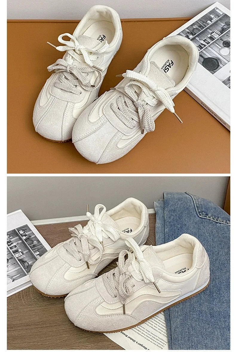 Women's Casual Shoes Suede Leather Training Shoes for Women 2026 Patchwork Retro Sneakers Ladies Casual Flat Heels Walking Shoes