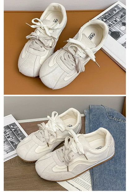 Women's Casual Shoes Suede Leather Training Shoes for Women 2026 Patchwork Retro Sneakers Ladies Casual Flat Heels Walking Shoes