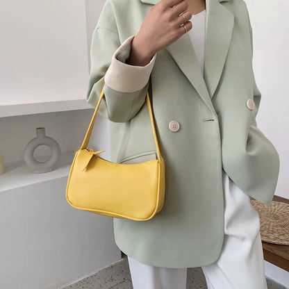 New Retro Soft PU Leather Women Shoulder Underarm Bags Casual Solid Color Small Top-Handle Handbags Ladies Fashion Shoulder Bags
