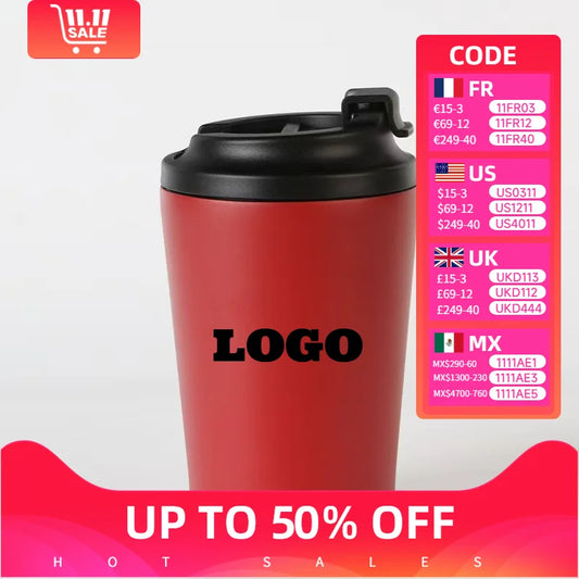 Customized Logo Vacuum Flask Coffee Mug - 360ml/12oz Stainless Steel Insulated Water Bottle for Car Travel