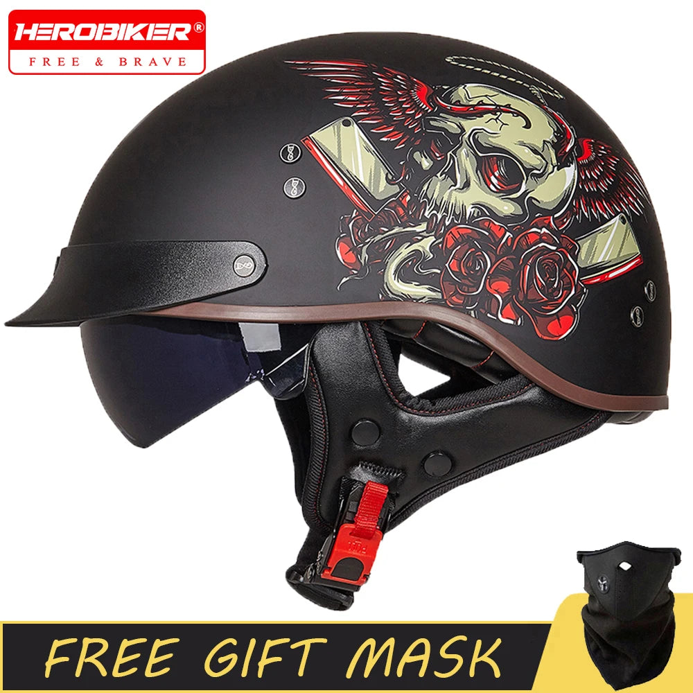 DOT Certification Motorcycle Helmet Retro Motocross Half Helmet Open Face Scooter Biker Sunshade Lens Summer Moto Men Helmet