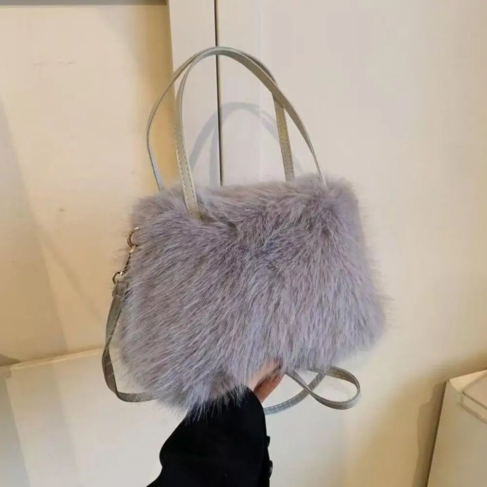 Fahion Faux Fur Tote Bag Women's Bucket Plush Luxury Design Ladies Handbags Winter Crossbody Shoulder Bags