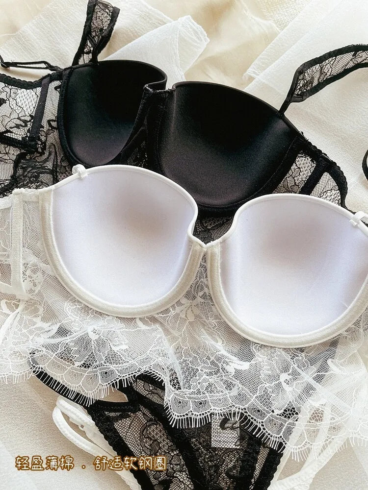 Women Lace Push Up Bra Wireless Thin Cotton Underwire Shaping Bras Anti Sagging Bralette 2 Piece Panty Set Sexy Lingerie S-XL