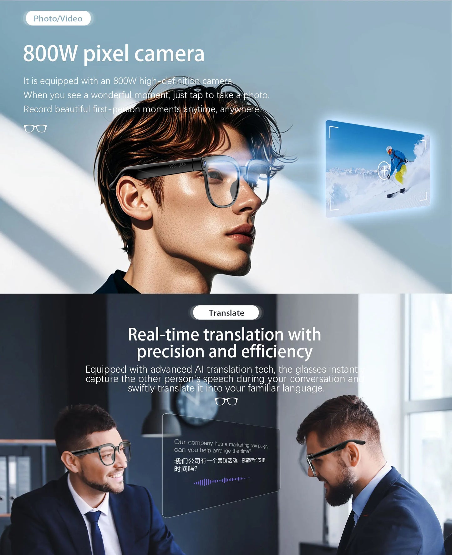 New AI Smart Glasses Camera 800W Bluetooth Sunglasses Women Photo Video Recording Dual Speaker Music Playback Smart Glasses Men