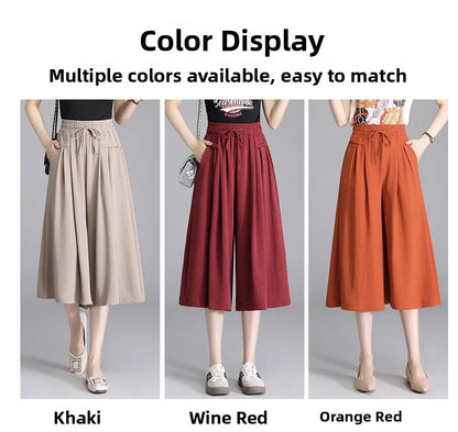 High Waist Wide Leg Seven-Foot Pants Women's Summer 2026 New Style Loose Comfortable Casual Trousers Skirt Pants