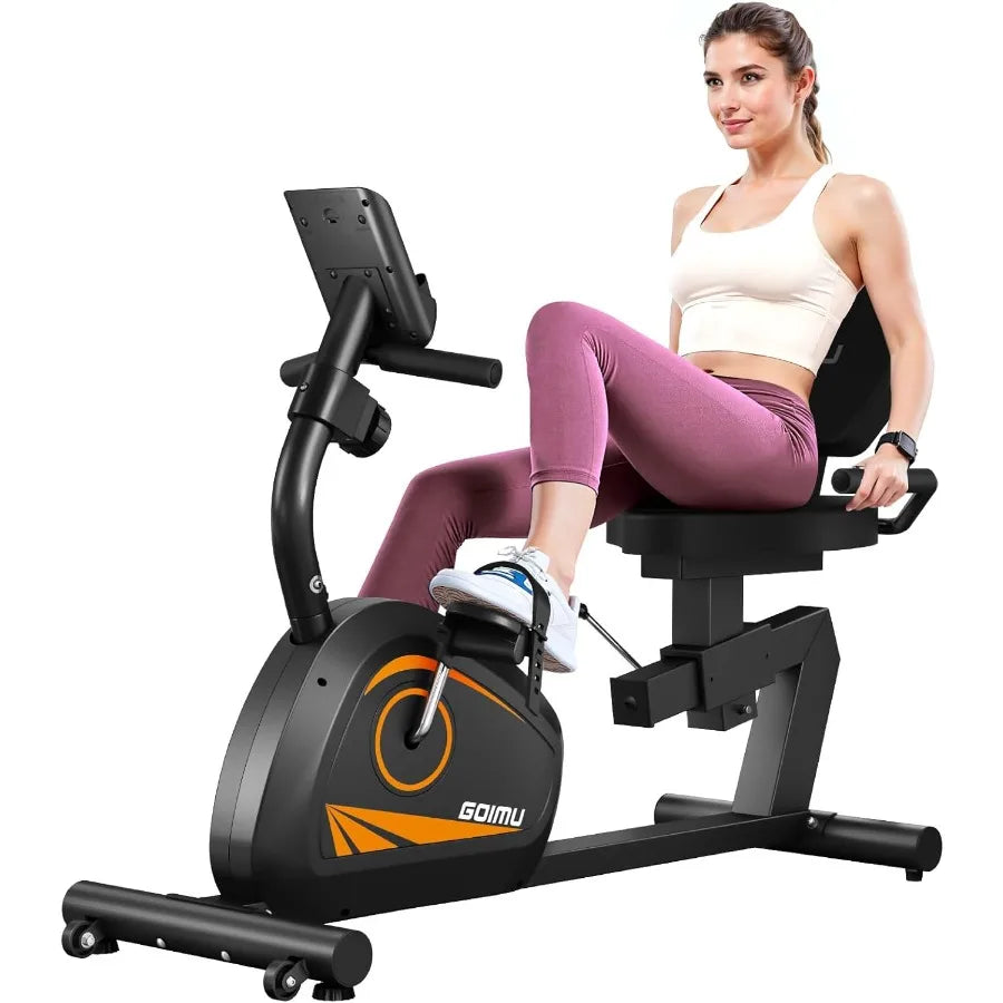 Recumbent Exercise Bike for Home Use: Magnetic Resistance Stationary Bike with Adjustable Seat for Adults and Seniors Supports