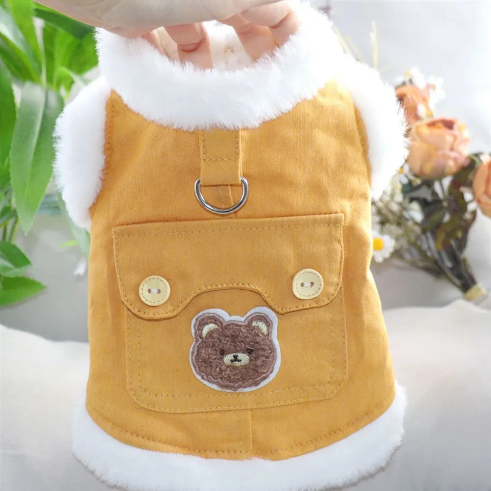 Creative Soft Bear Pattern Dog Clothes Comfortable Stylish Pet Cotton Coat Polyester Thick Pet Warm Vests Pomeranian
