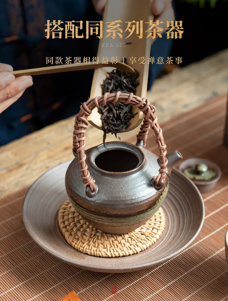 400ml Clear Water Wood-fired Porcelain Lifting Handle Teapot Aesthetic Tea Infuser Pot Tea Maker Kettle With Strainer Teaware