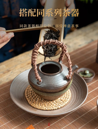 400ml Clear Water Wood-fired Porcelain Lifting Handle Teapot Aesthetic Tea Infuser Pot Tea Maker Kettle With Strainer Teaware
