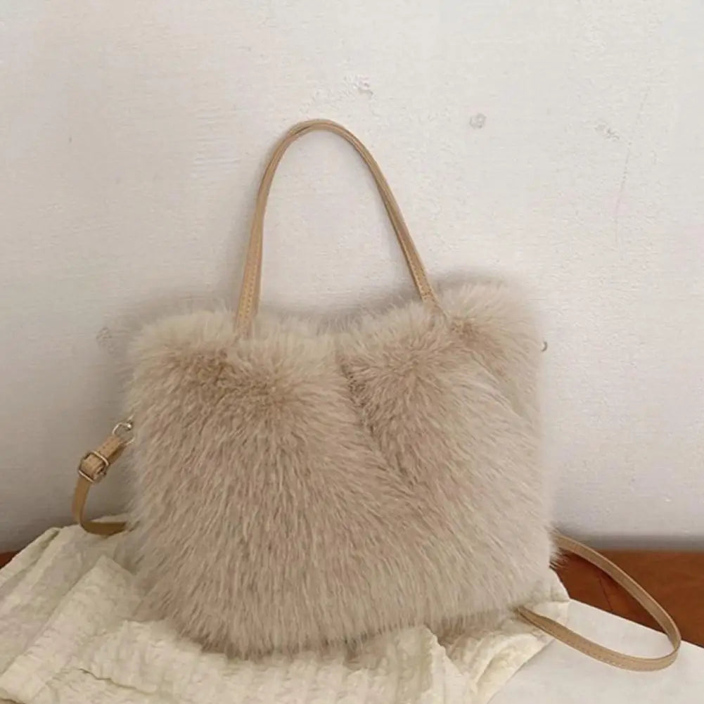Fahion Faux Fur Tote Bag Women's Bucket Plush Luxury Design Ladies Handbags Winter Crossbody Shoulder Bags