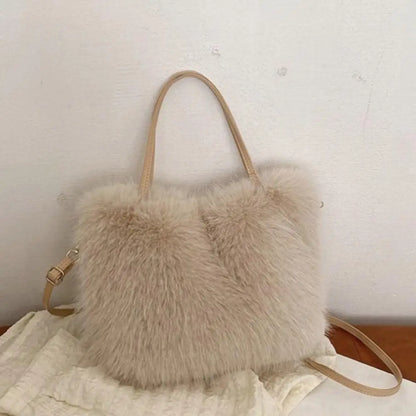 Fahion Faux Fur Tote Bag Women's Bucket Plush Luxury Design Ladies Handbags Winter Crossbody Shoulder Bags