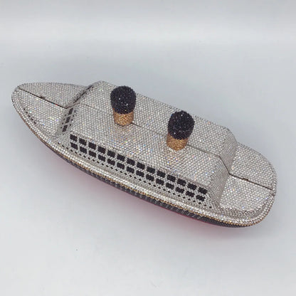 New Boat Crystals Clutch Purse RED Blue Women Gems Evening Clutch Bag Wedding Bridal Minaudiere Rhinestones Handbags and Purses