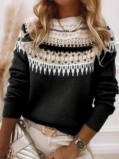 2025 Spring Knitted Women Sweater Print O-neck Long Sleeve Casual Loose Sweaters Female Winter Elegant Trendy Ladies Clothes