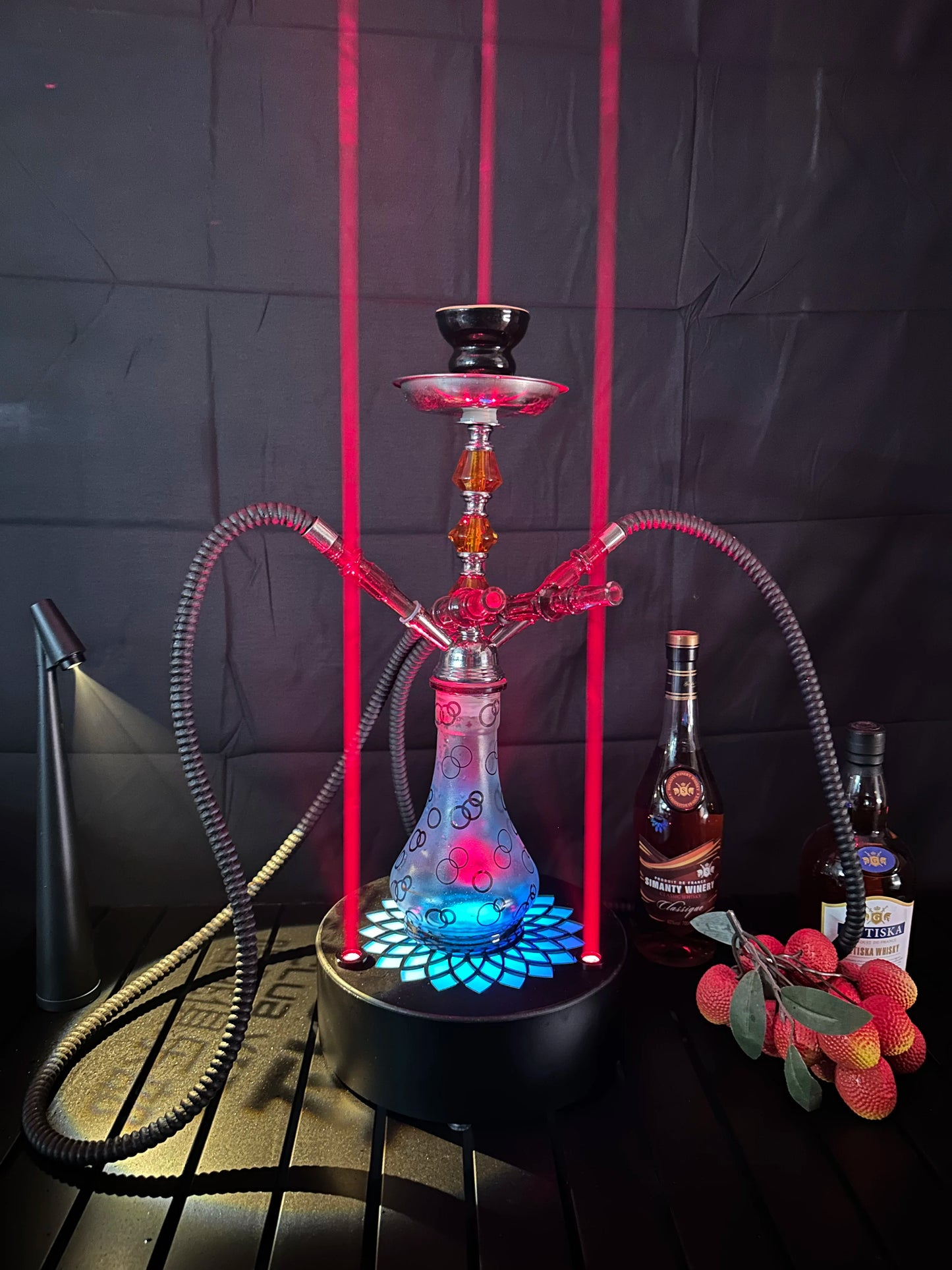 LED Smoking Table Lamp with Laser Light & Charging Base for Hookah Portable Neon Smoke Glow Lamp for Bar Party Laser Effects