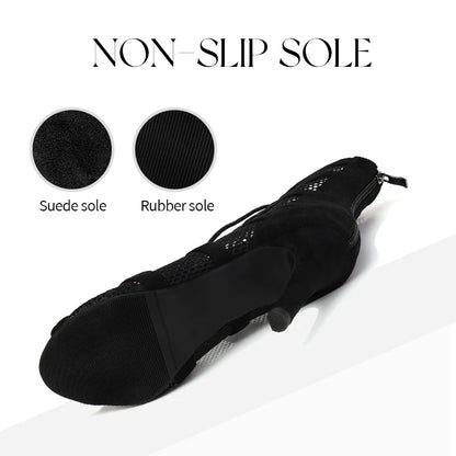 DKZSYIM Dance Boots Latin Women Ballroom Dance Shoes Ladies Girls Soft Soles Tango/Salsa Dance Shoes Sexy Thin Heel 7cm-11cm