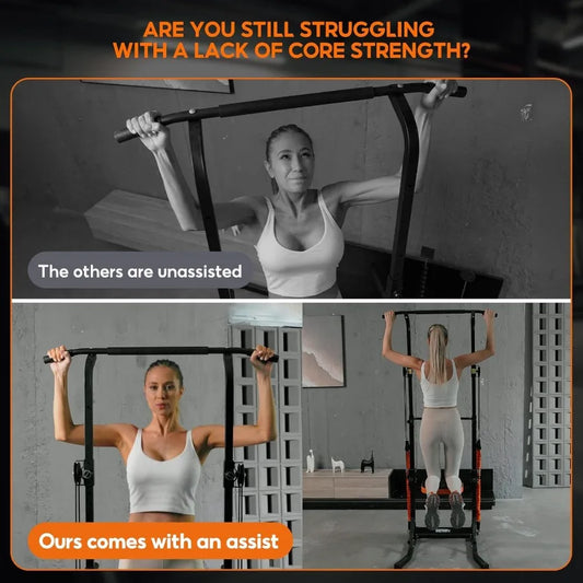 Power Tower Pull Up Bar Station Assistive Trainer, Multi-Function Adjustable Height Dip Station for Home Gym Workout, Strength T