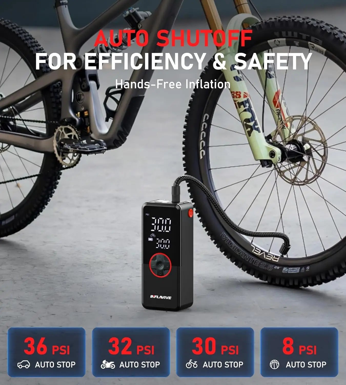 Portable Cordless Air Compressor, 150PSI Digital Gauge with Auto Shut-Off and LED Light for Car, SUV, Motorcycle, Bike Tires