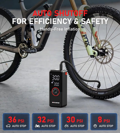 Portable Cordless Air Compressor, 150PSI Digital Gauge with Auto Shut-Off and LED Light for Car, SUV, Motorcycle, Bike Tires