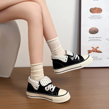 New High Help Canvas Shoes Dots Women's Casual Shoes Woman Vulcanize Sneakers Comfortable Sport Walking Platform Flats Shoes 015