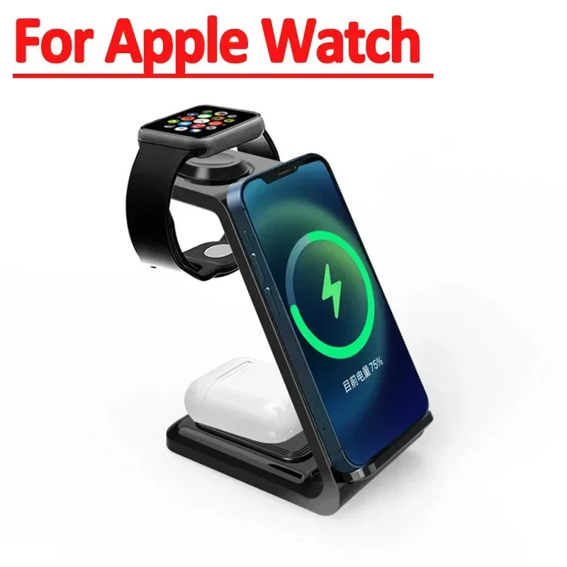 VIKEFON  3 in 1 Wireless Charger Stand for iPhone 16 15 14 13 12 Samsung Galaxy Apple Watch Airpods Pro Fast Charging Station