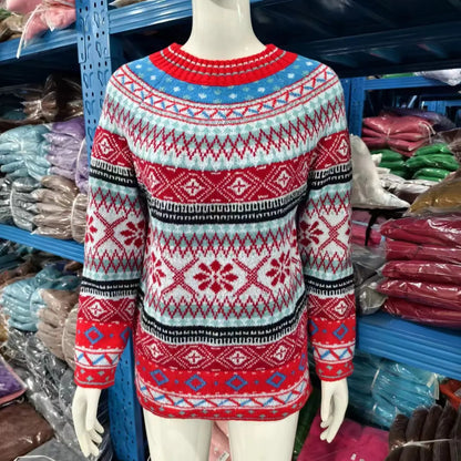 2025 Spring Knitted Women Sweater Print O-neck Long Sleeve Casual Loose Sweaters Female Winter Elegant Trendy Ladies Clothes