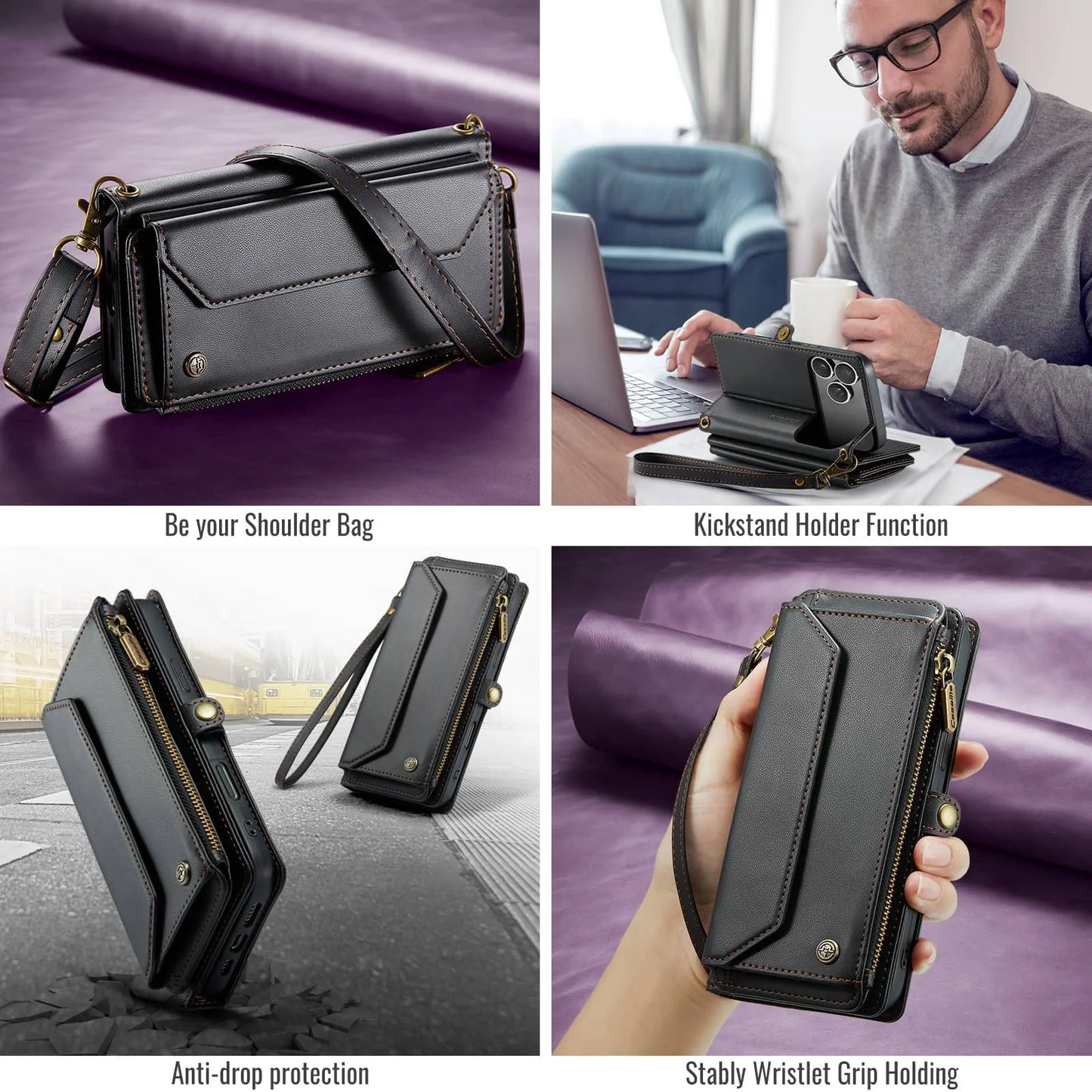 Crossbody Wallet Case for iPhone 17 Pro Max iPhon Air 17 Pro,RFID Blocking, 7-10 Card Slots, PU Leather Flip Wristlet with Strap