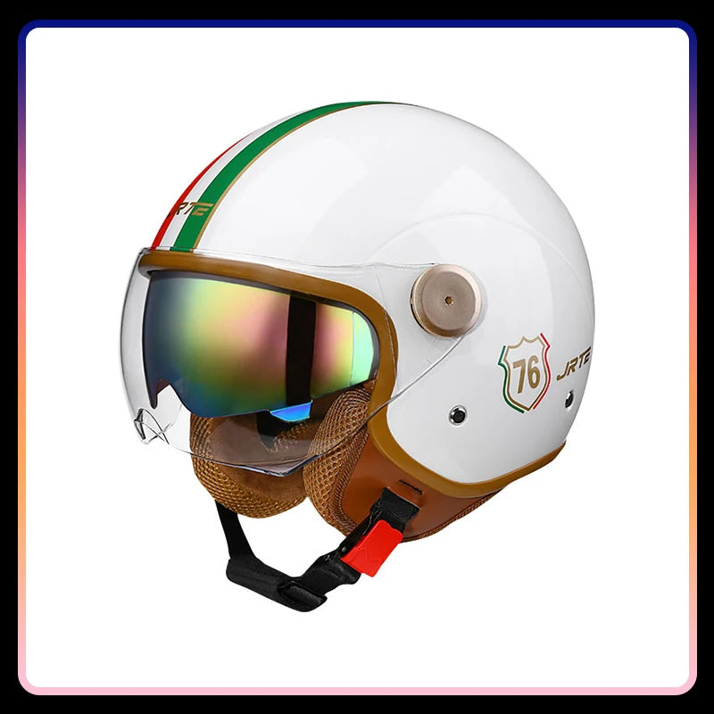 Retro Open Face Motorcycle Helmet Daul Lens DOT ECE Approved Vintage Jet Helmet 3/4 Open Half Helmet for Scooter Curiser Chopper